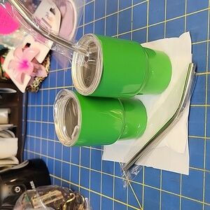 Green Stainless Steel 3oz Tumblers with Metal Straws New